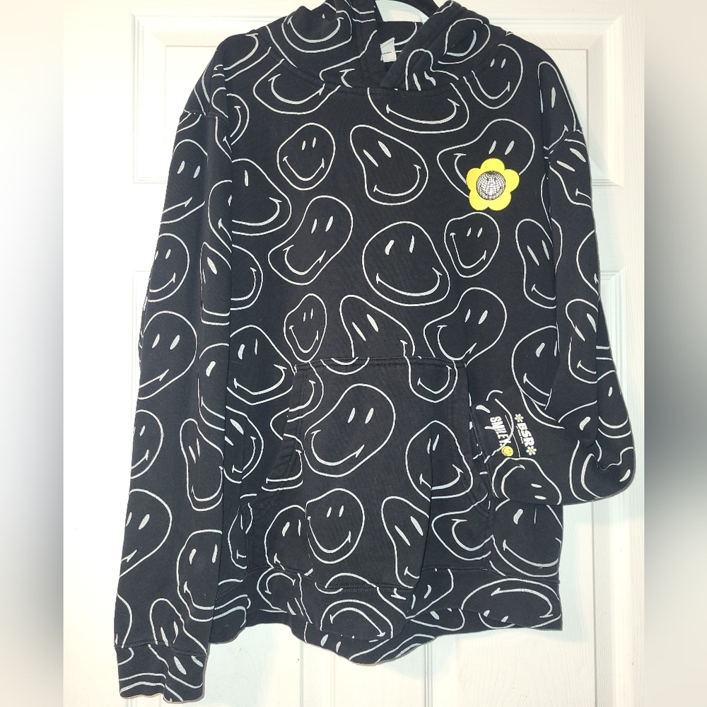 BSR By Samii Ryan Smiley Hoodie‎ Black White Yellow Oversized Size Medium